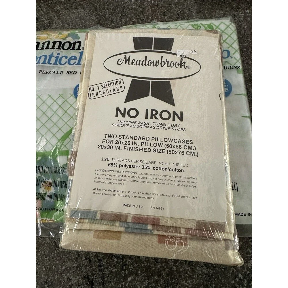 Vintage Cannon Monticello Percale  Fitted Bed Sheet (2) Sets Floral Dead Stock.